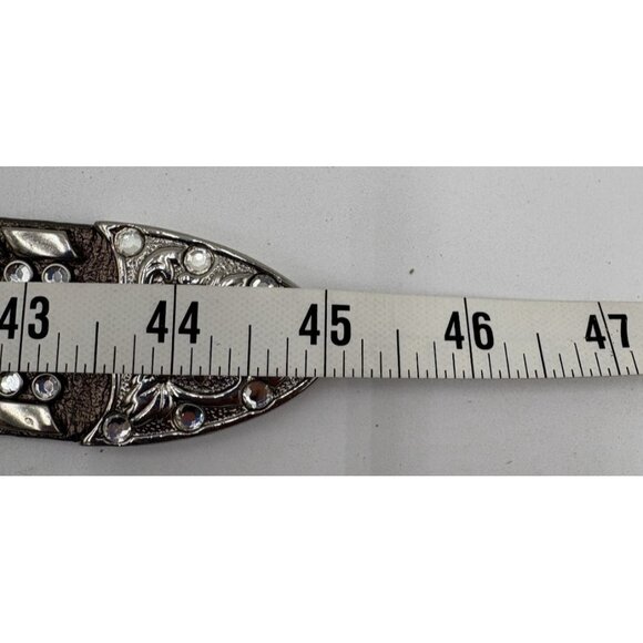 Genuine Italian Leather Belt Women\'s Large Gold Rhinestones Silver Hardware main image 6